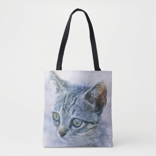 Sweet Grey Kitten Art Tote Bag (Front)