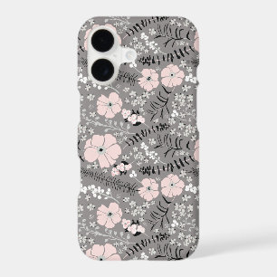 Sweet Grey Pink White Pattern Flowers