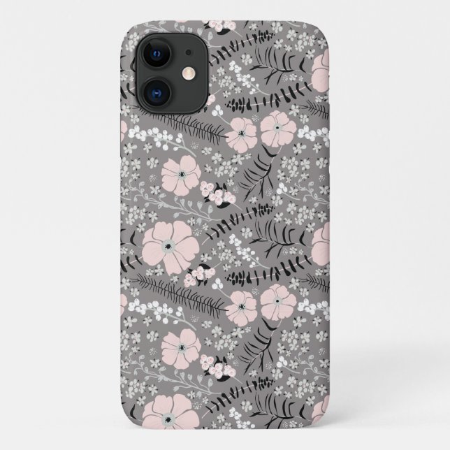 Sweet Grey Pink White Pattern Flowers  Case-Mate iPhone Case (Back)