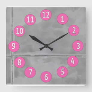 Sweet Grey Tiles with White Digits Pink Details Square Wall Clock