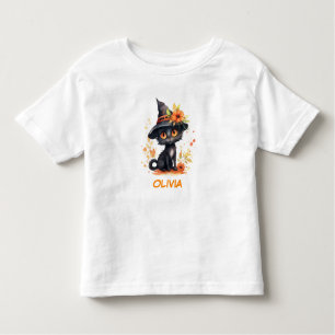 Sweet Halloween Cat Custom Name Toddler T-Shirt
