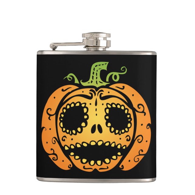 Sweet Halloween Pumpkin Face Hip Flask (Front)
