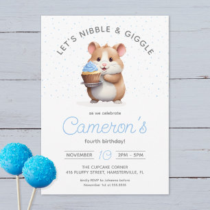Sweet Hamster, Blue Cupcake Children's Birthday  Invitation
