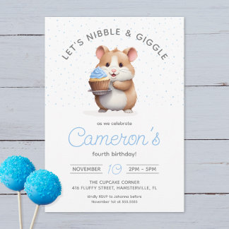 Sweet Hamster, Blue Cupcake Children's Birthday  Invitation