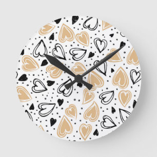 Sweet Hand Drawn Hearts Pattern Round Clock