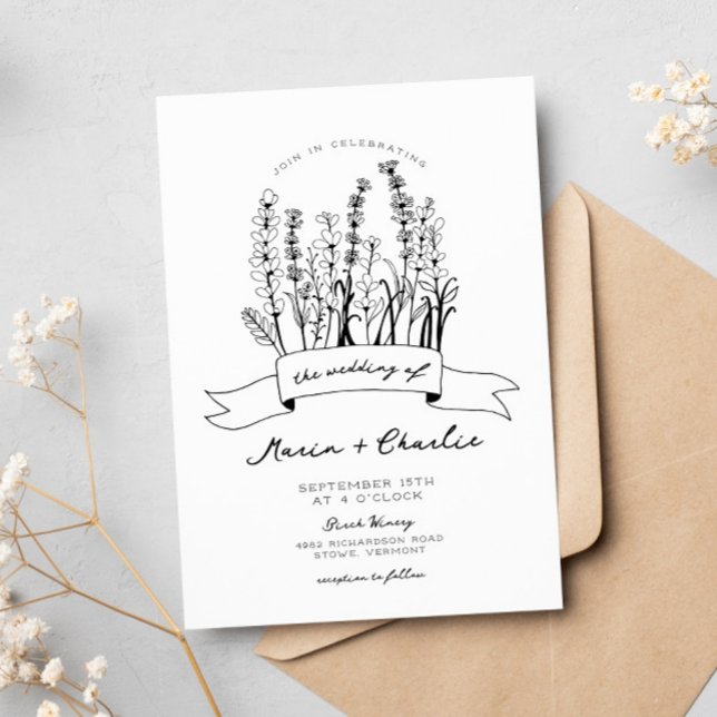 Sweet Hand Illustrated Wildflower Wedding Invitation (Creator Uploaded)