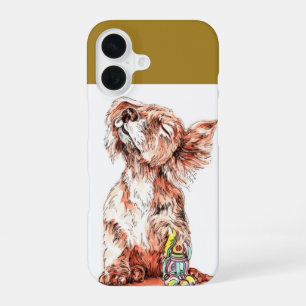 Sweet Happy Dog Art Sketch Graphic Protective iPhone 16 Case