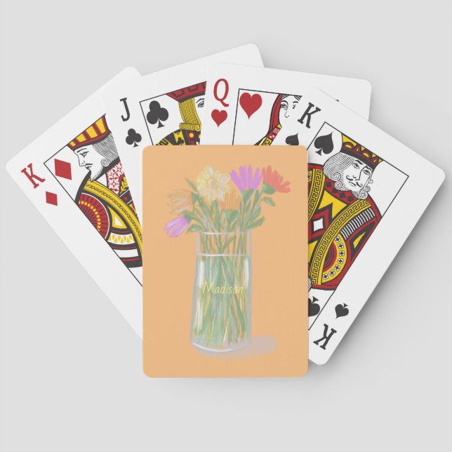 Sweet Happy Flowers +Custom Name Playing Cards (Back)