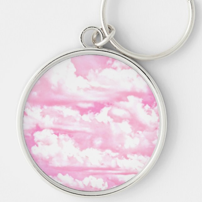 Sweet Happy Fuchsia Pink Clouds Key Ring (Front)
