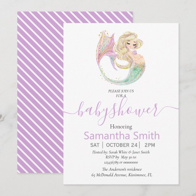 SWEET Happy MERMAID Baby Shower Invitation (Front/Back)