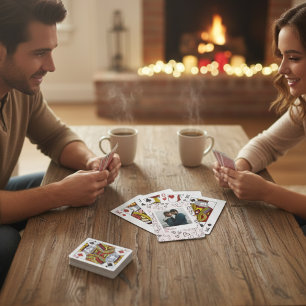 Sweet Happy Valentine Day Pink Heart Couple Photo Playing Cards