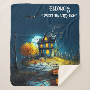 Sweet Haunted Home Halloween House Sherpa Blanket