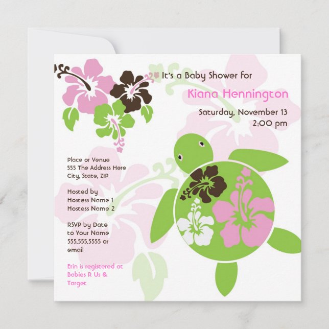 Sweet Hawaiian Honu Baby Shower Invite - Square (Front)