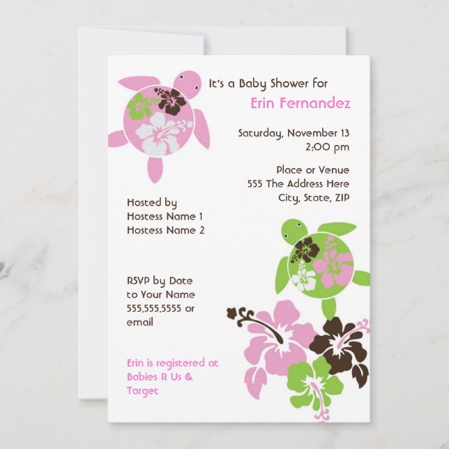 Sweet Hawaiian Honu Twin Baby Shower Invitation (Front)