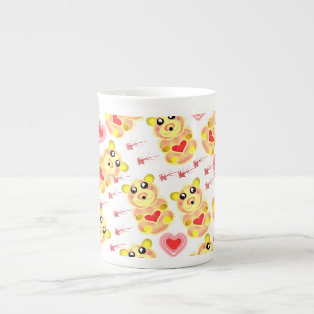 Sweet Heart Bear Nursery Pattern Bone China Mug (Front)
