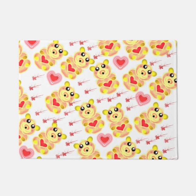 Sweet Heart Bear Nursery Pattern Doormat (Front)