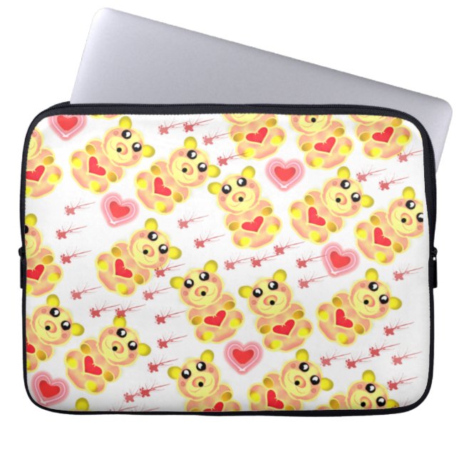 Sweet Heart Bear Nursery Pattern Laptop Sleeve (Front)