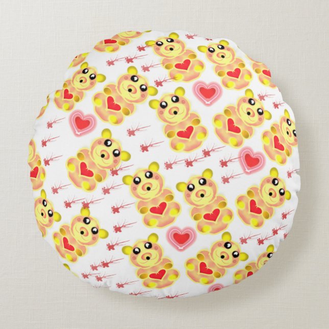 Sweet Heart Bear Nursery Pattern Round Cushion (Front)