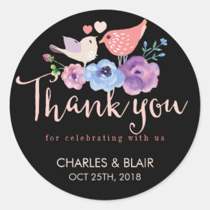 Sweet Heart Bird Flower Thank You Wedding Sticker