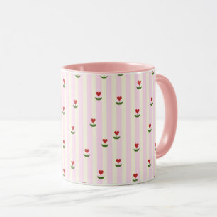 Sweet Heart Flower Pattern – Soft Pink Striped Mug