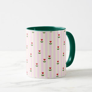 Sweet Heart Flower Pattern – Soft Pink Striped Mug