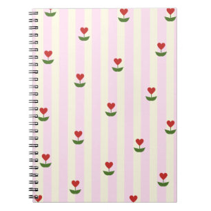 Sweet Heart Flower Pattern – Soft Pink Striped  Notebook