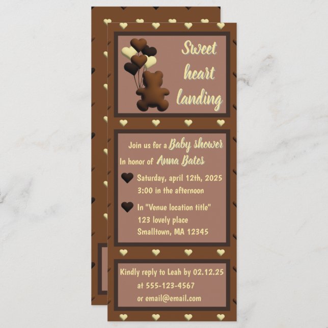 "Sweet heart landing" baby shower invitation (Front/Back)
