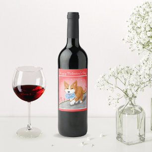 Sweet Heart Letter Delivered By Corgi   Wine Label