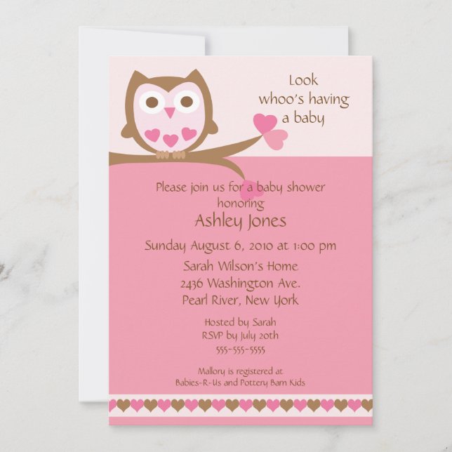 Sweet Heart Owl Baby Shower Invitation (Front)
