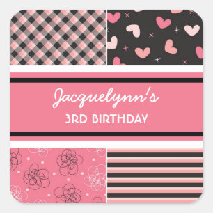 Sweet Heart Pink Black Girl Birthday Party Sticker