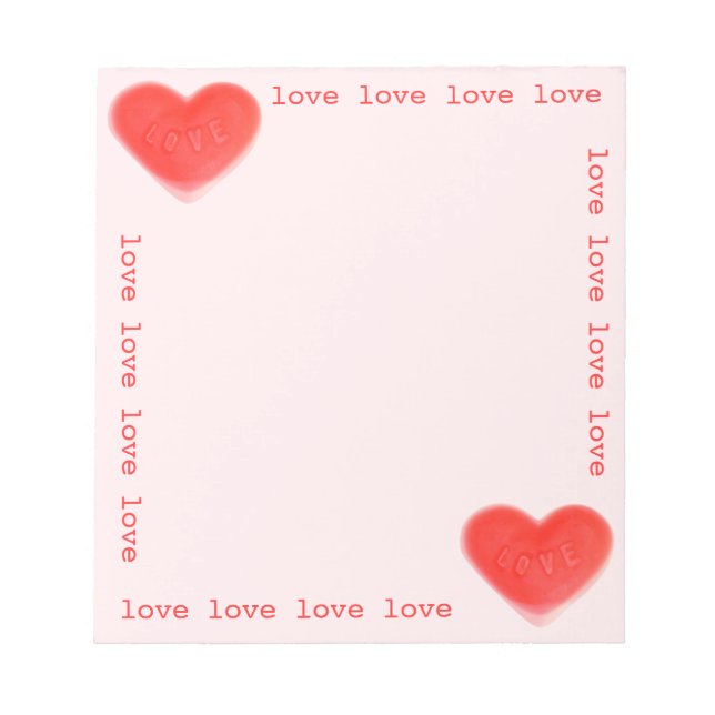 Sweet Heart Pink 'love' notepad (Front)