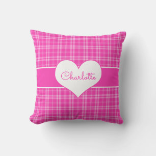 Sweet Heart Pink Plaid Monogram Cushion