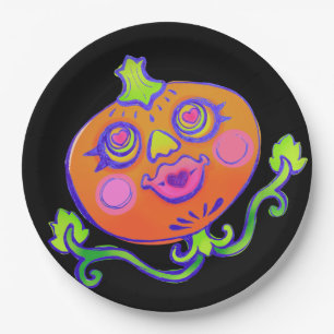 Sweet Heart Pumpkin Halloween Decor Paper Plate