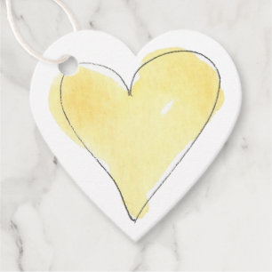 Sweet Heart Sweet Love Watercolor Art Yellow Favour Tags