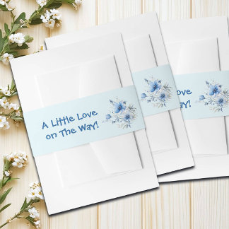 Sweet Heart Teddy Bear Blue Baby Shower  Invitation Belly Band