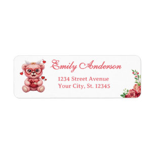 Sweet Heart Teddy Bear Pink Baby Shower Return Address Label
