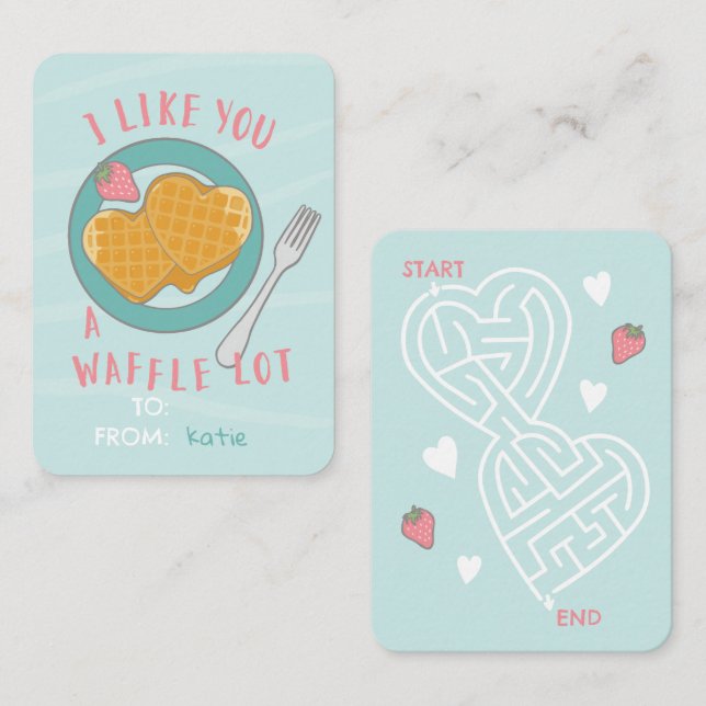 Sweet, Heart Waffles classroom Valentine Card (Front/Back)