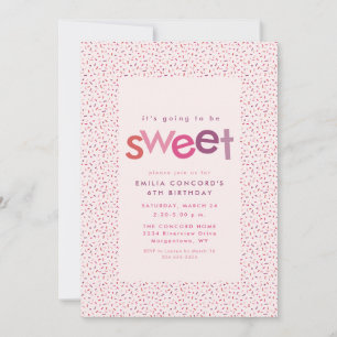 Sweet hearts and sprinkles pink birthday party announcement