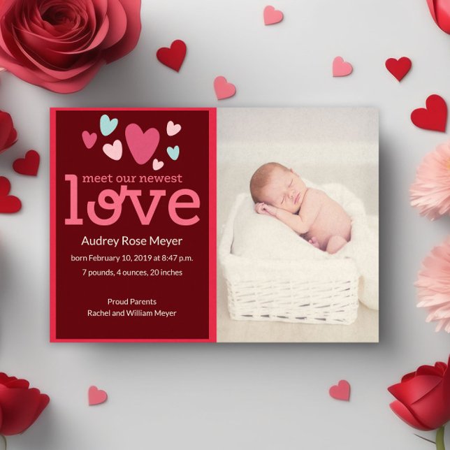  Sweet Hearts Baby Photo Birth Announcement Card (Creator Uploaded)
