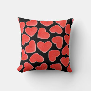 Sweet Hearts Black I love you red throw pillow