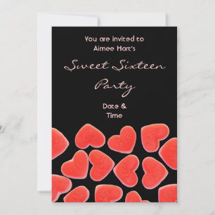 Sweet Hearts Black Sweet Sixteen party invitation
