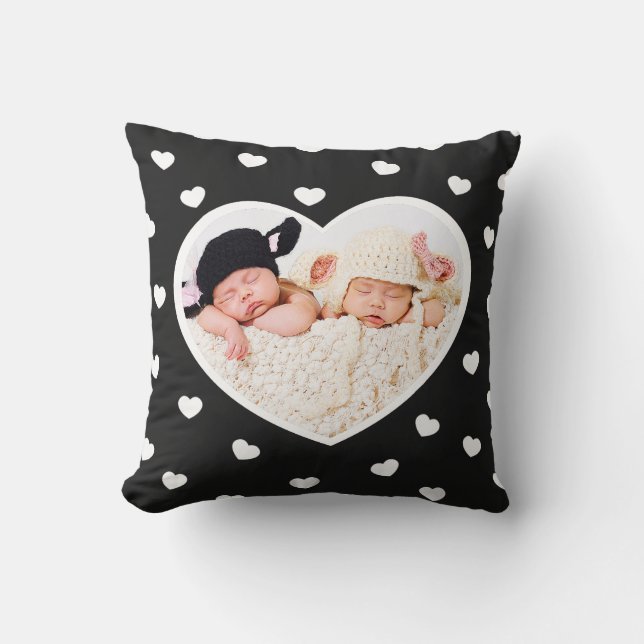 Sweet Hearts Custom Photo Pillow / Charcoal (Front)