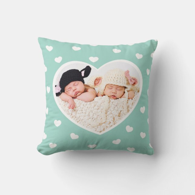 Sweet Hearts Custom Photo Pillow / Mint (Front)