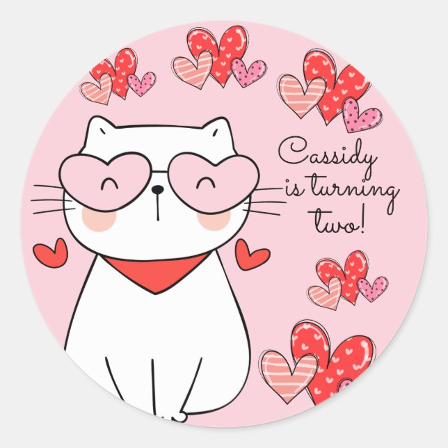 Sweet Hearts Kitten, Are You Kitten Me Birthday  Classic Round Sticker (Front)