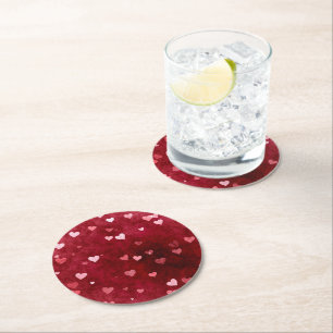 Sweet Hearts Pattern Round Paper Coaster