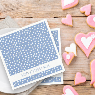 Sweet Hearts Personalised Blue Birthday Party Napkin