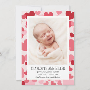 Sweet Hearts Photo Birth Announcement Valentine