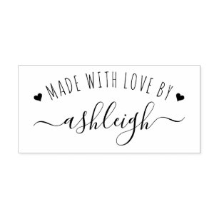 Sweet Hearts & Script Made With Love | Custom Name Rubber Stamp