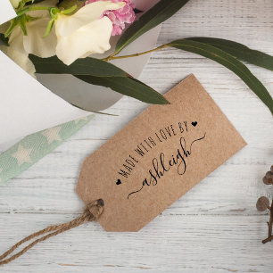 Sweet Hearts & Script Made With Love   Custom Name Rubber Stamp