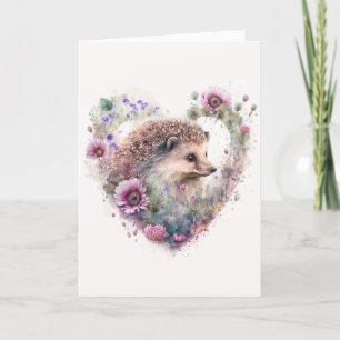 Sweet Hedgehog with Purple Flowers Valentine's Day Holiday Card